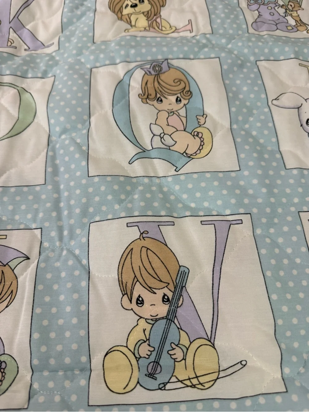 Vintage Precious Moments Alphabet Baby Blanket With Ruffle Border
